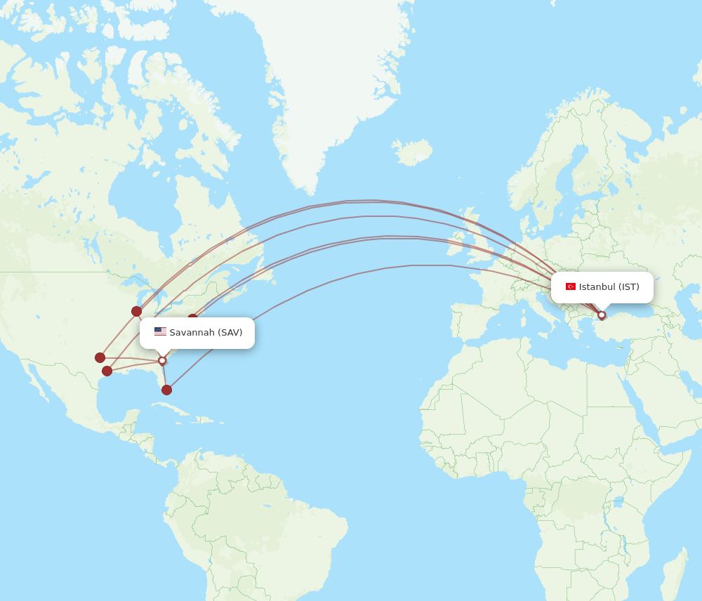 IST to SAV flights and routes map