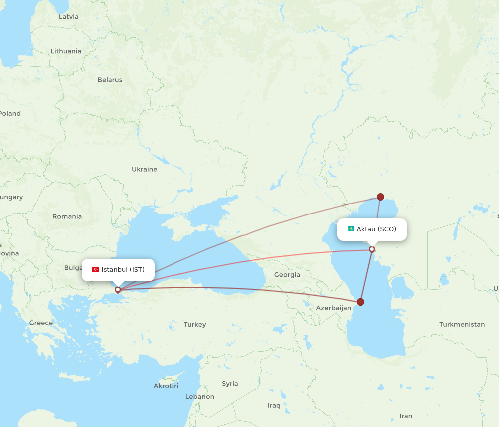 IST to SCO flights and routes map