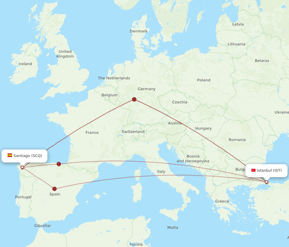 IST-SCQ flight routes