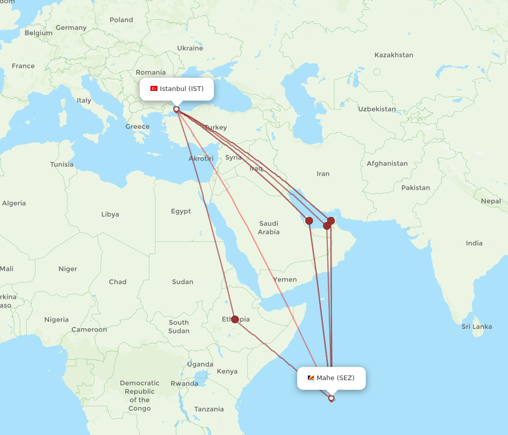 IST to SEZ flights and routes map