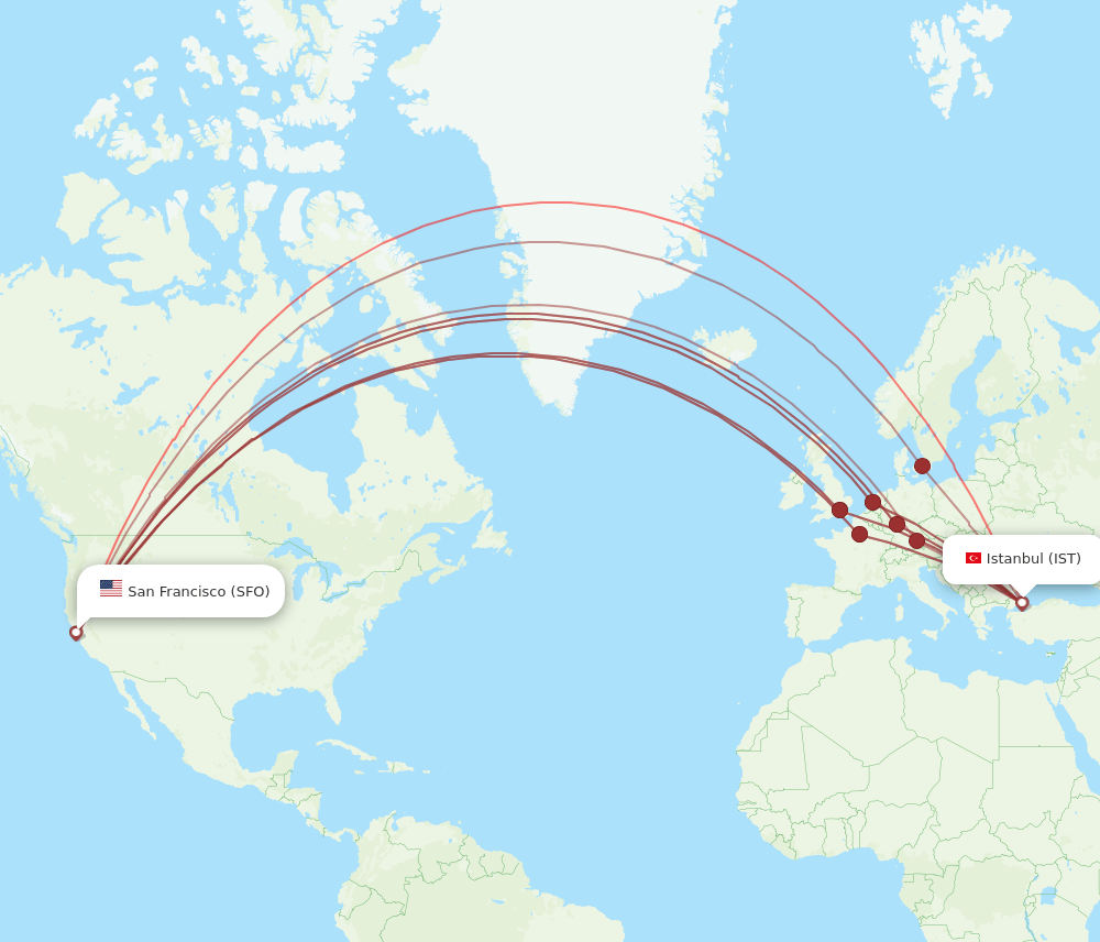 IST-SFO flight routes