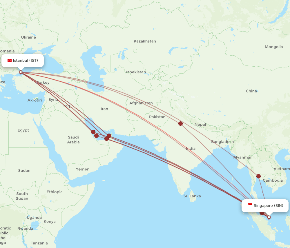 IST-SIN flight routes