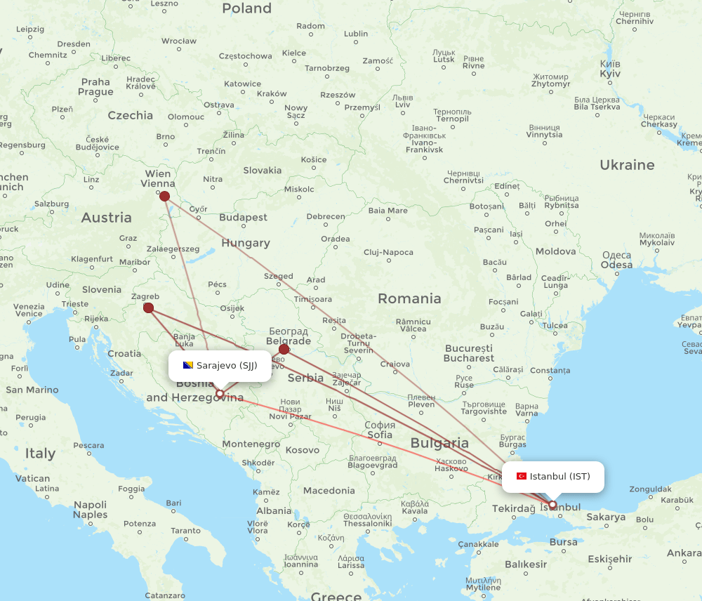 IST-SJJ flight routes