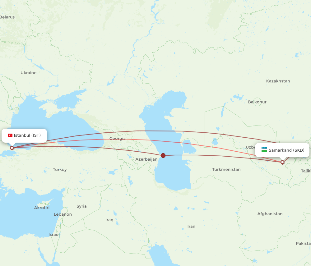 IST to SKD flights and routes map