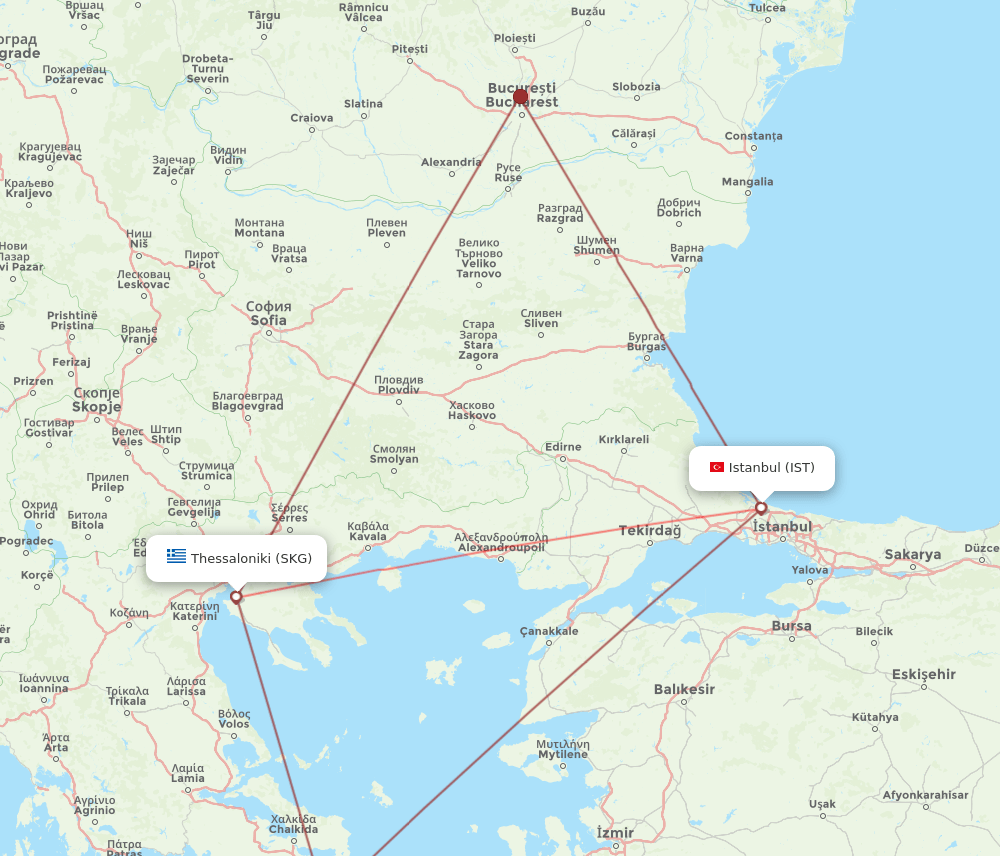 IST to SKG flights and routes map