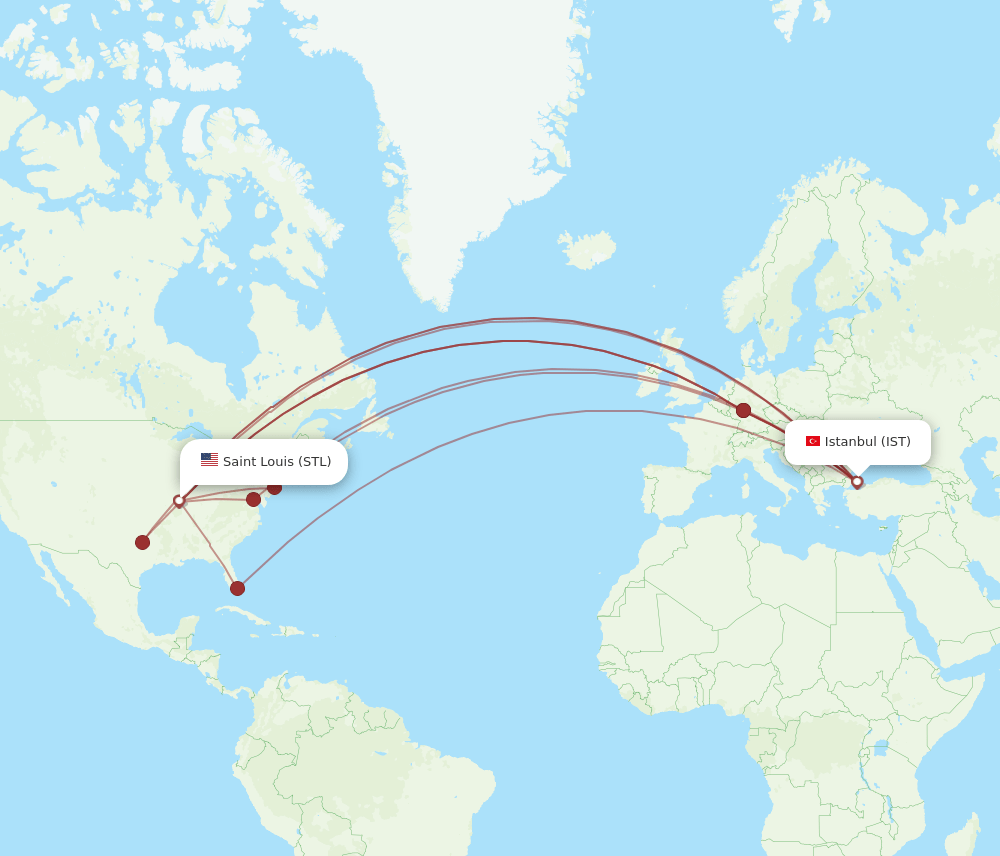 IST to STL flights and routes map