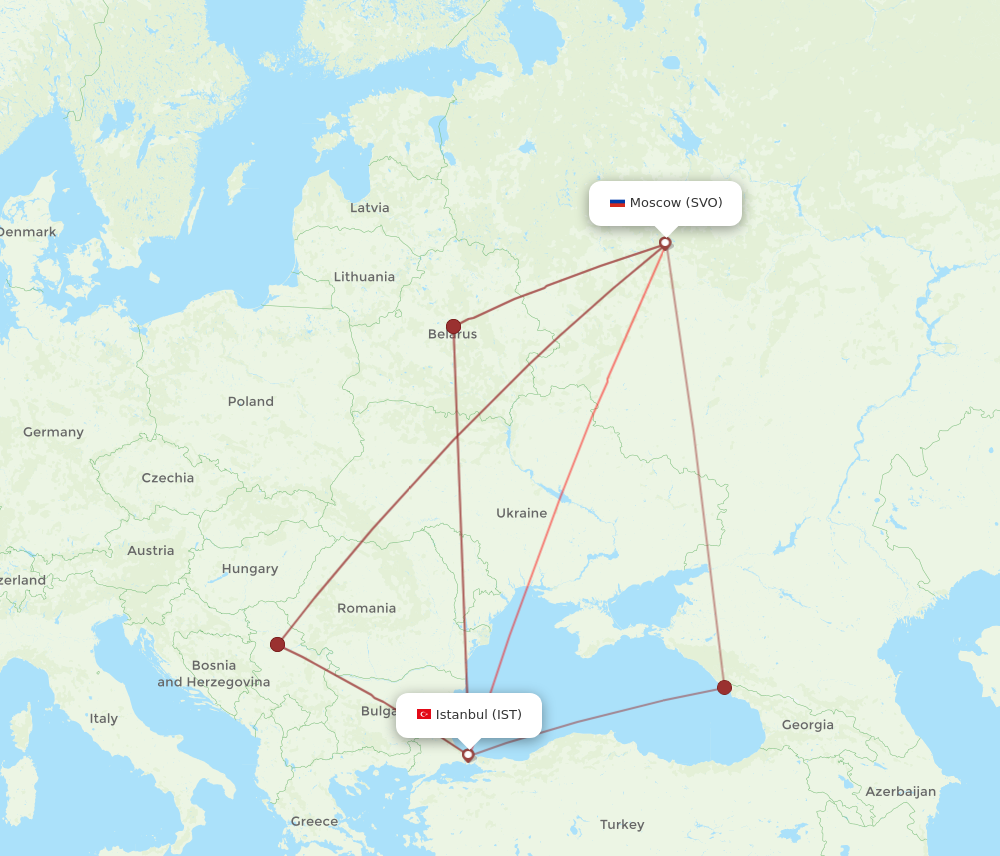 IST to SVO flights and routes map