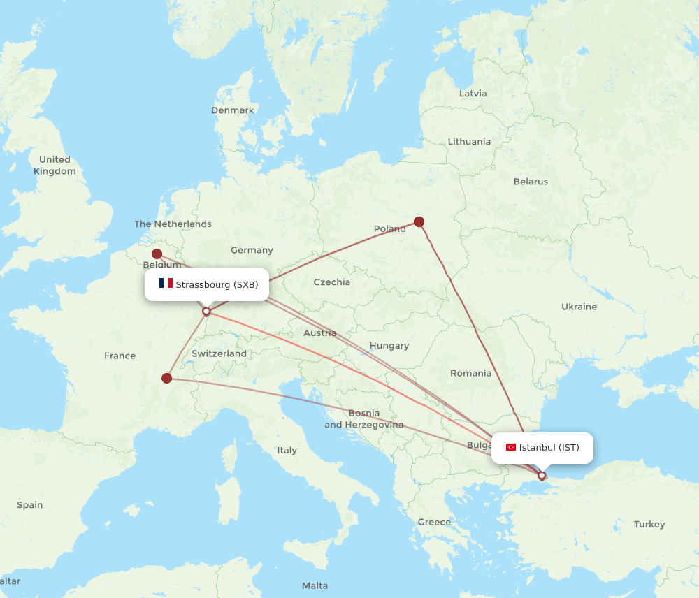 IST to SXB flights and routes map