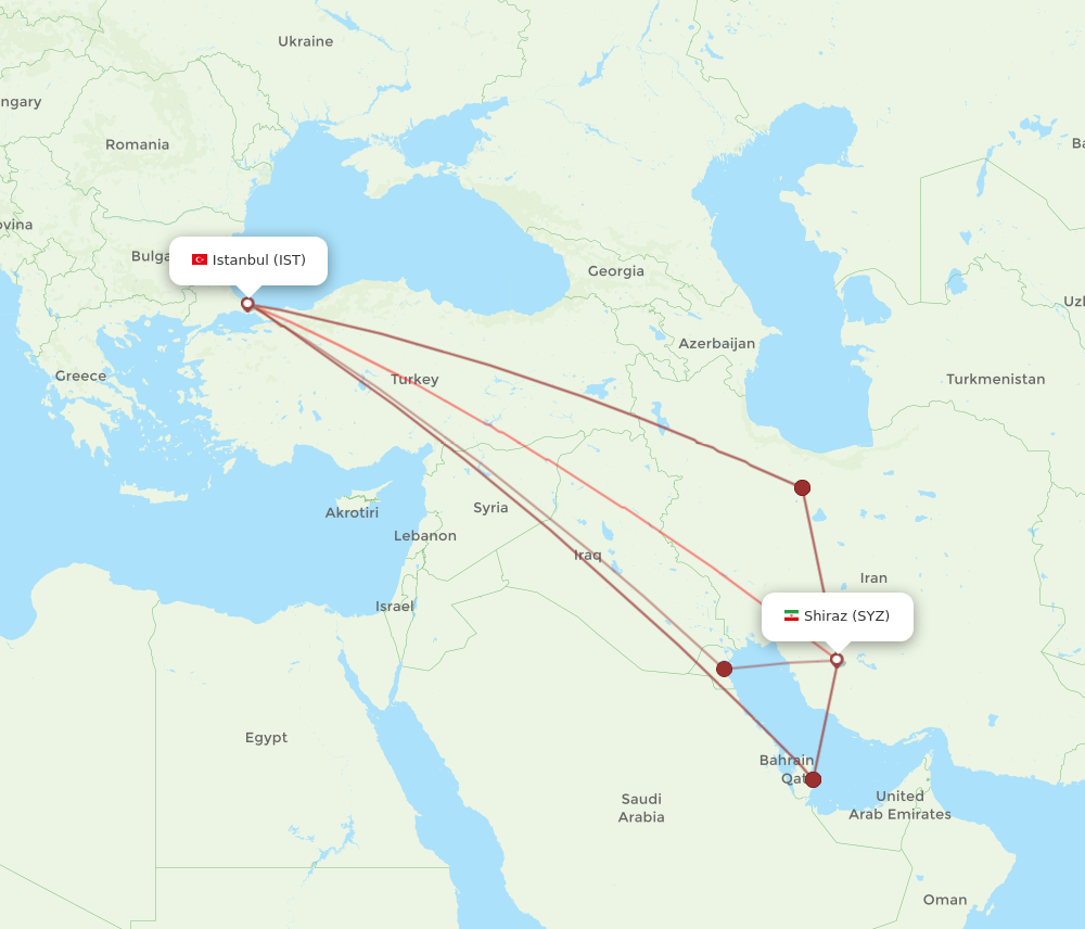 IST to SYZ flights and routes map
