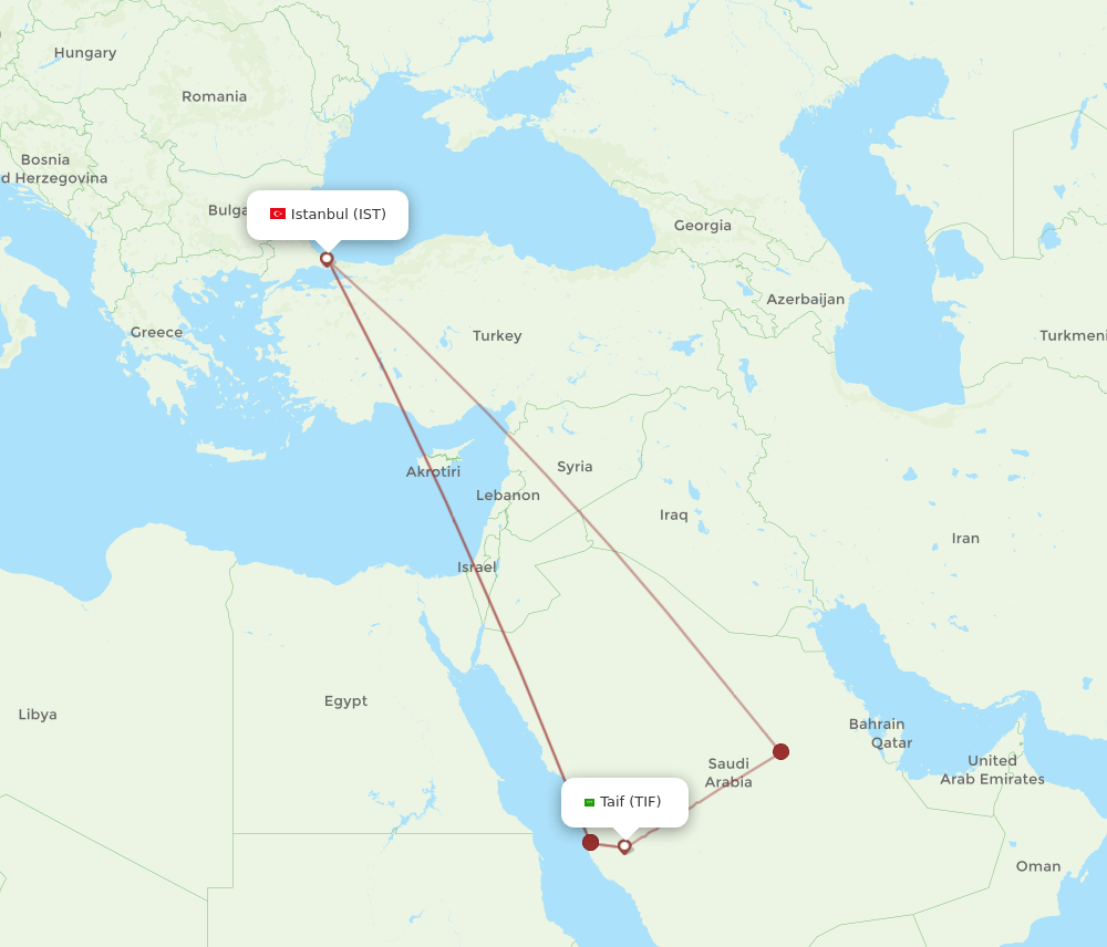 IST to TIF flights and routes map