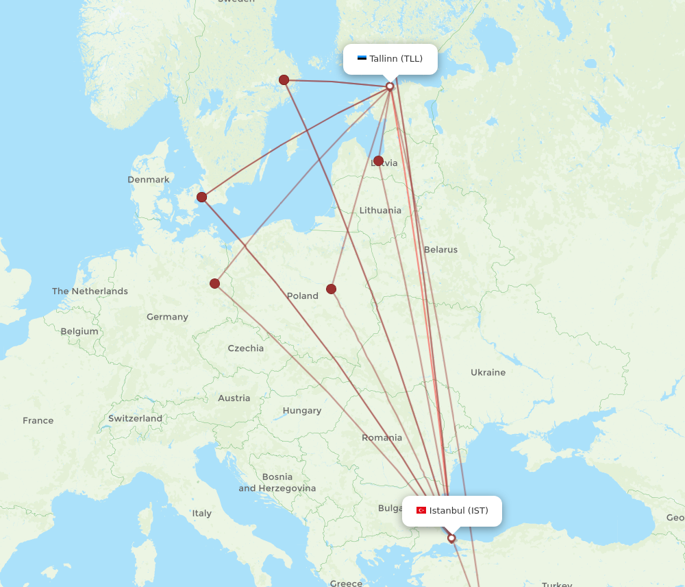 IST to TLL flights and routes map