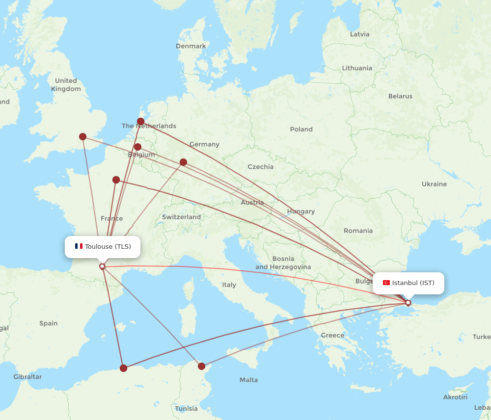 IST to TLS flights and routes map