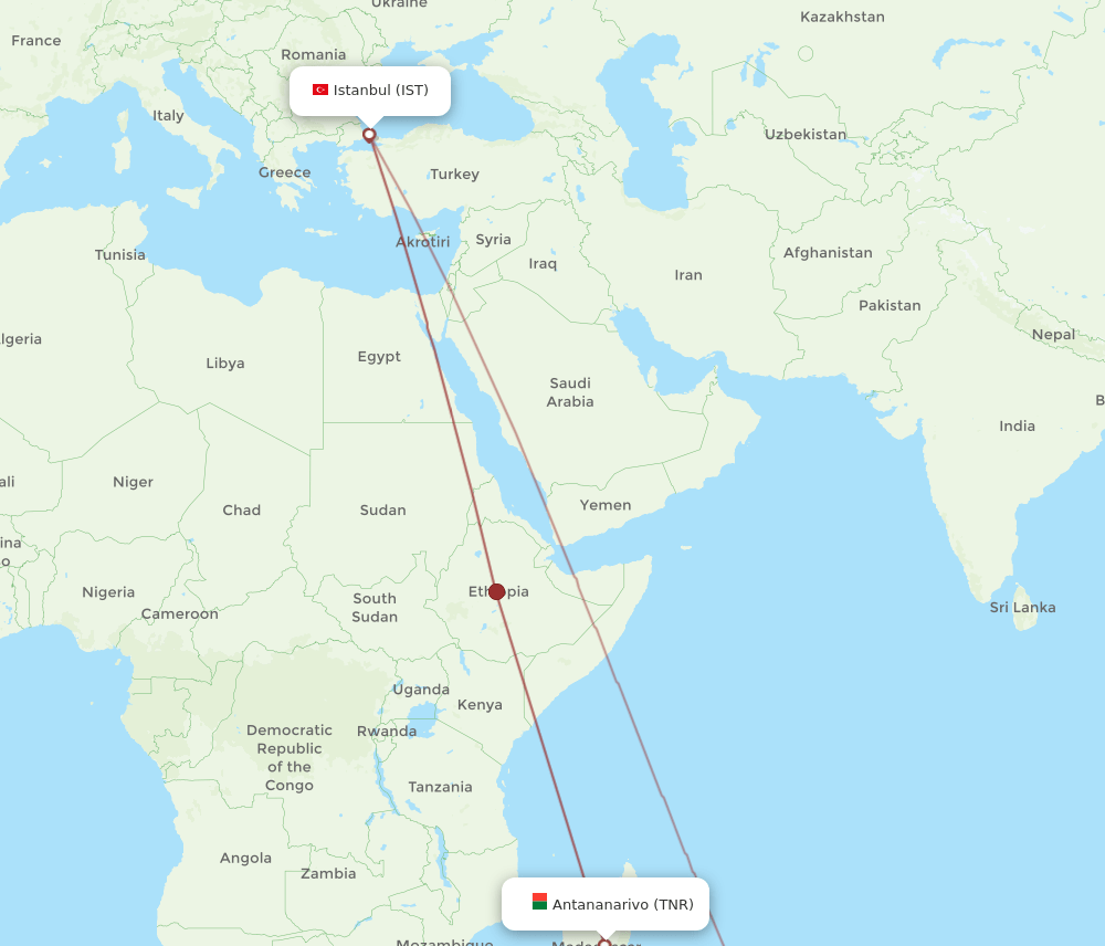 IST-TNR flight routes