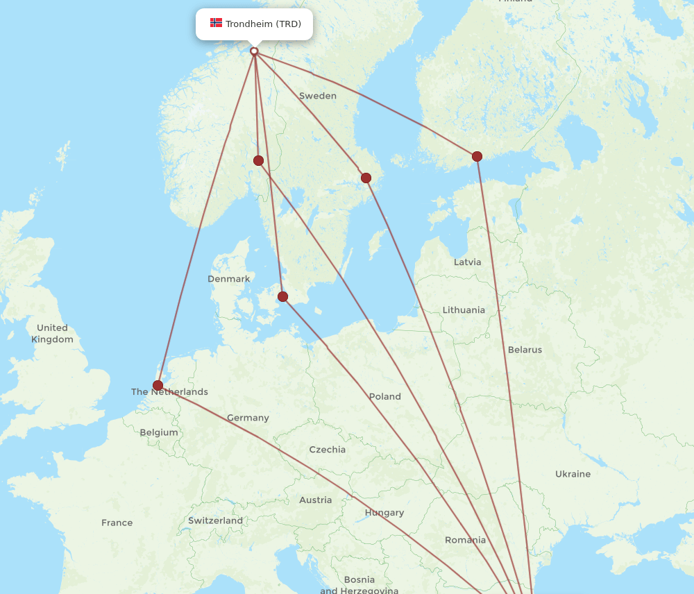 IST to TRD flights and routes map
