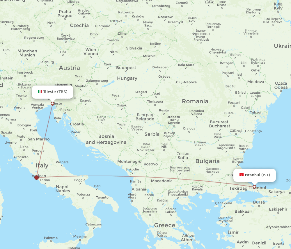 IST to TRS flights and routes map