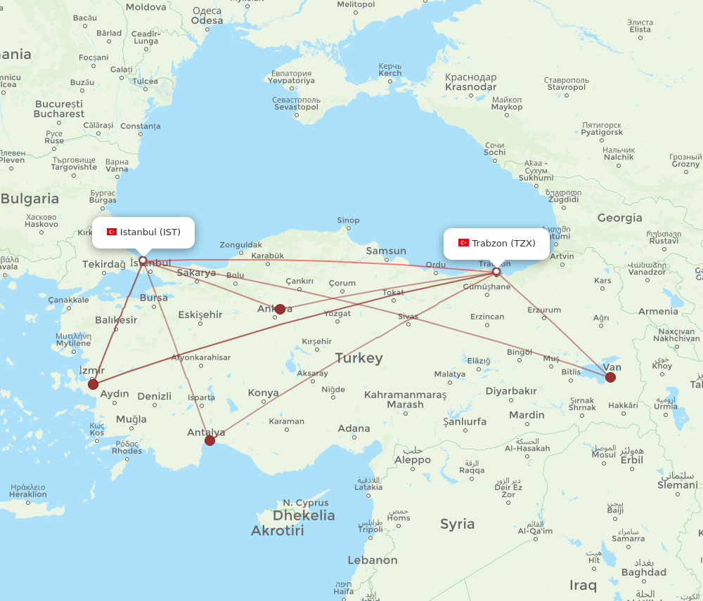 IST to TZX flights and routes map