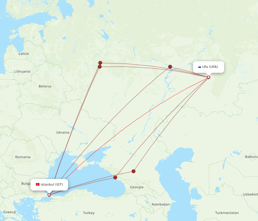 IST to UFA flights and routes map