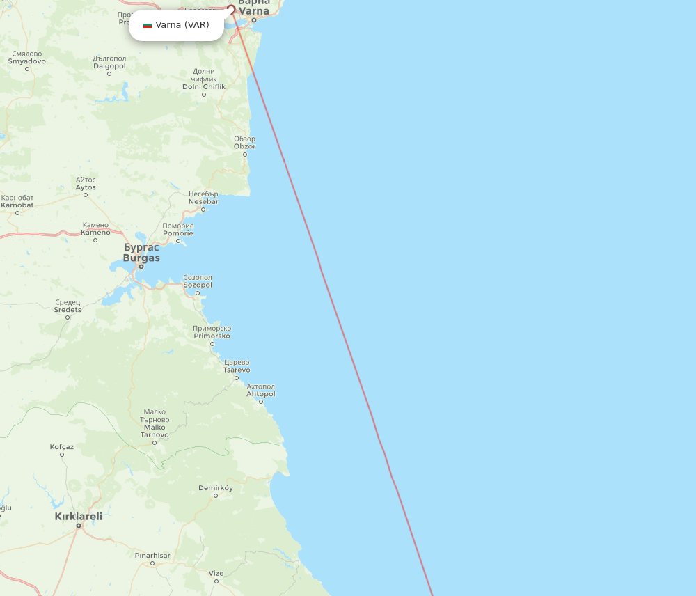 Istanbul - Varna route map and flight paths