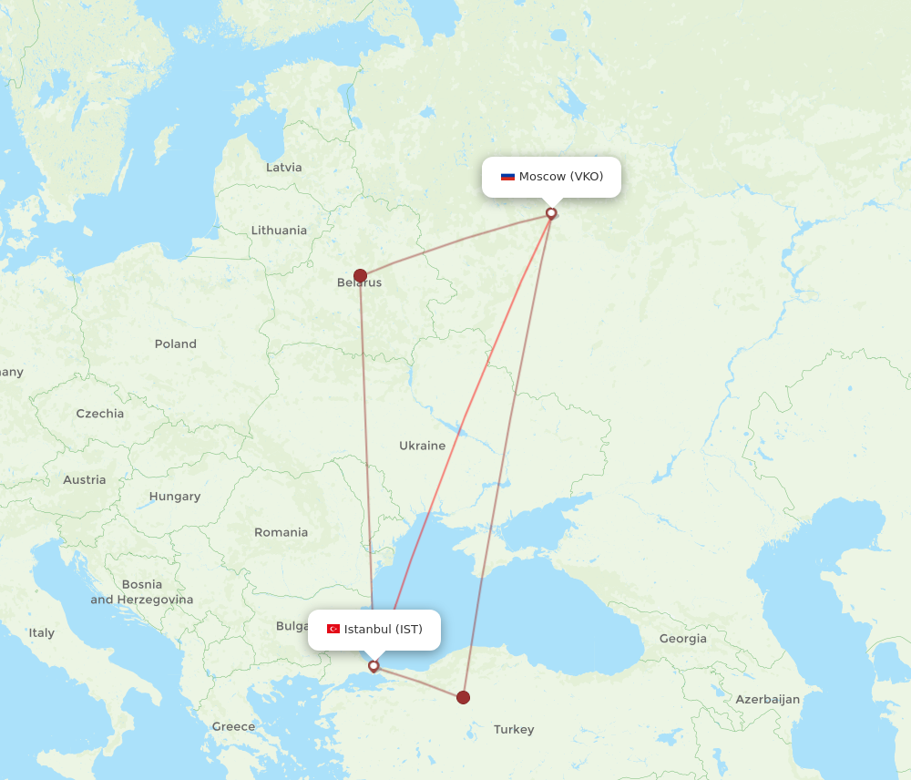 IST to VKO flights and routes map