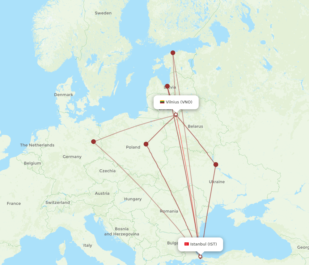IST to VNO flights and routes map