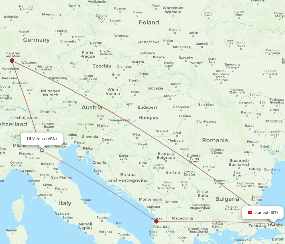 IST to VRN flights and routes map