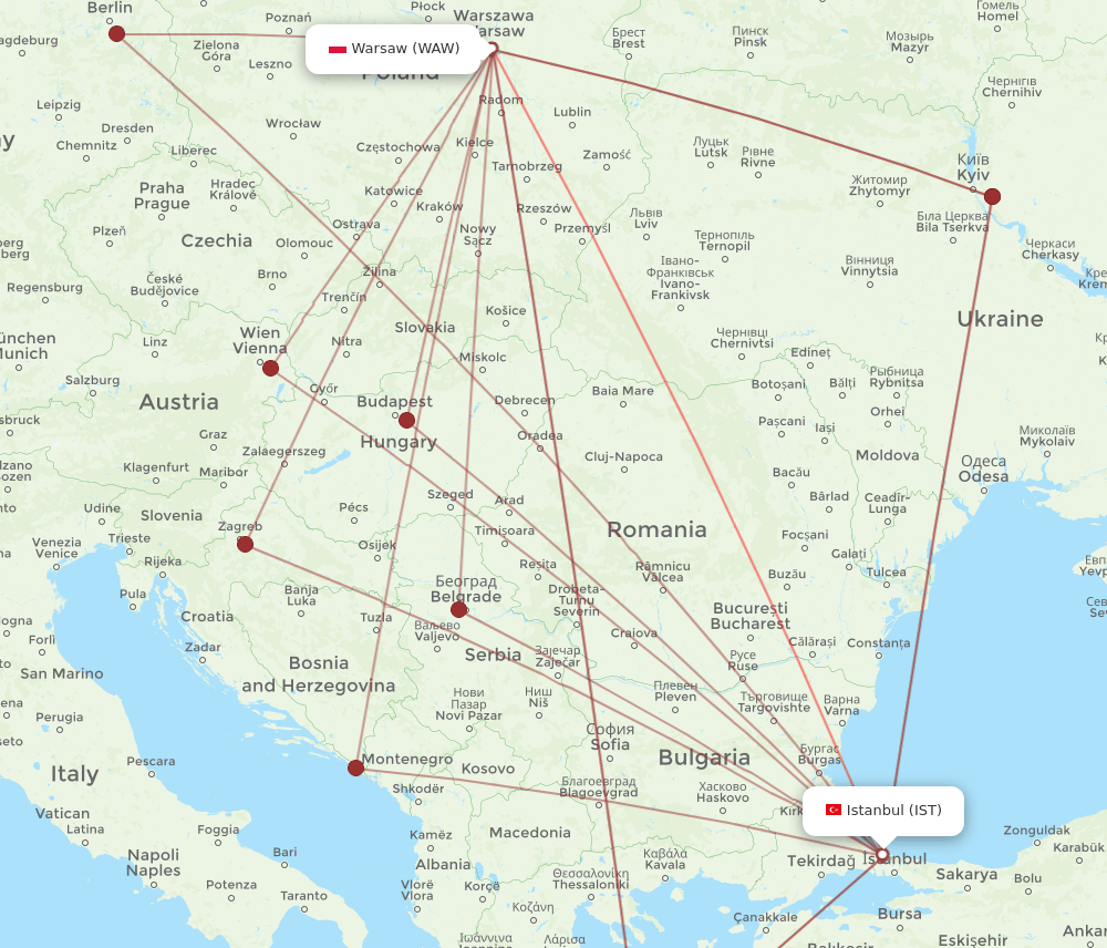 IST-WAW flight routes