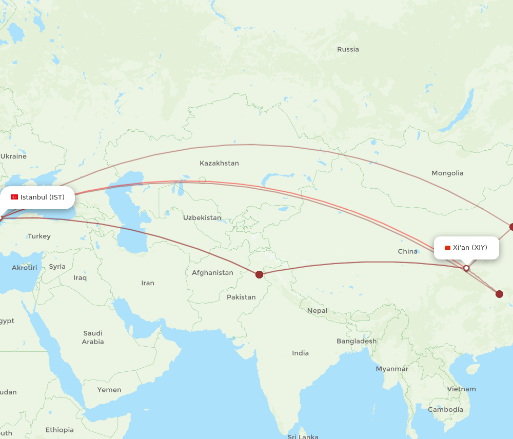 IST-XIY flight routes