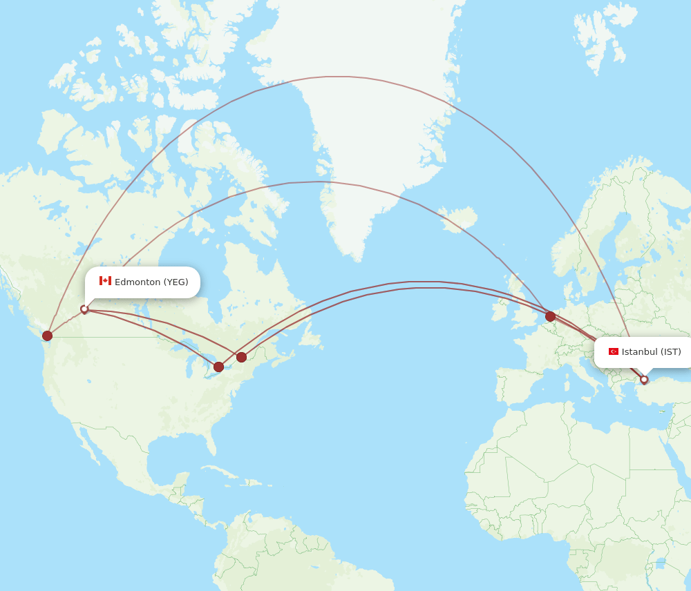 IST-YEG flight routes