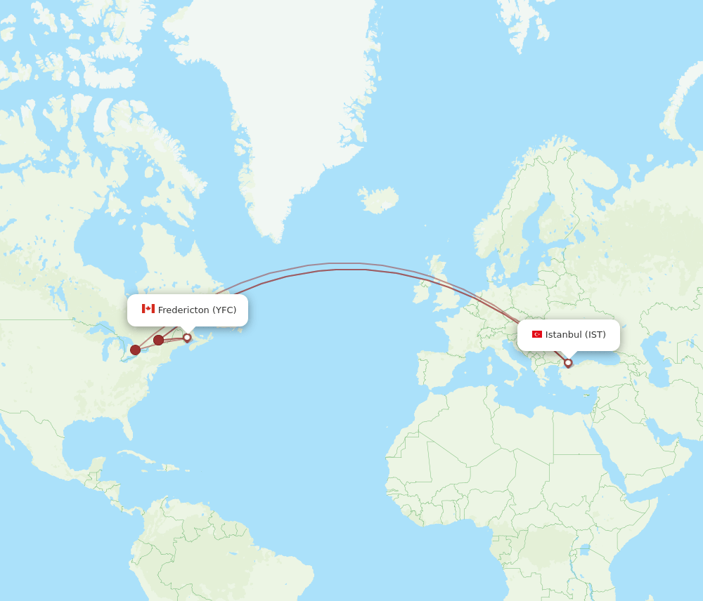 IST to YFC flights and routes map