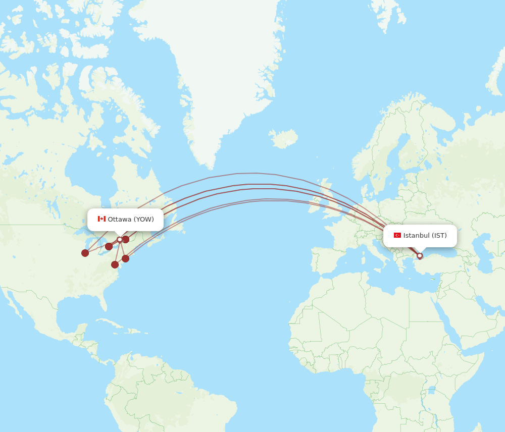 IST-YOW flight routes