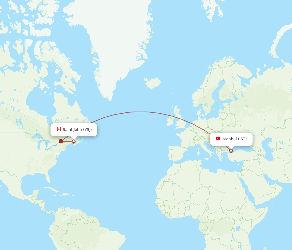 IST to YSJ flights and routes map