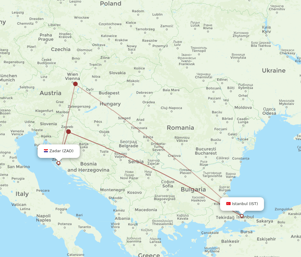 IST-ZAD flight routes