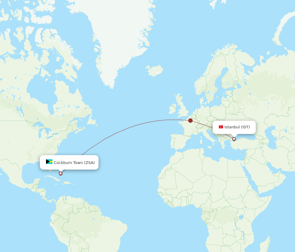 IST-ZSA flight routes