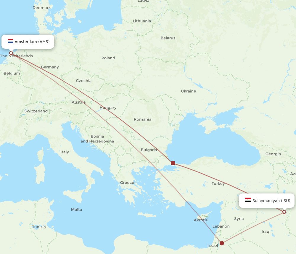 ISU to AMS flights and routes map