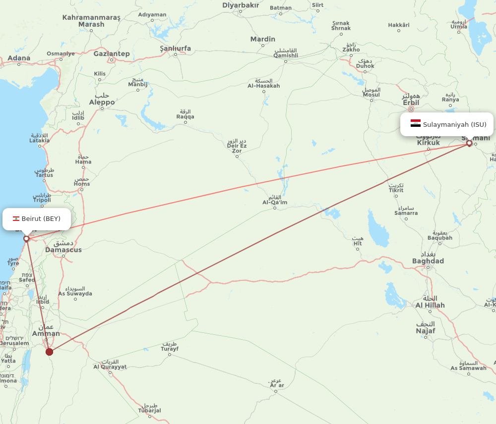 ISU-BEY flight routes