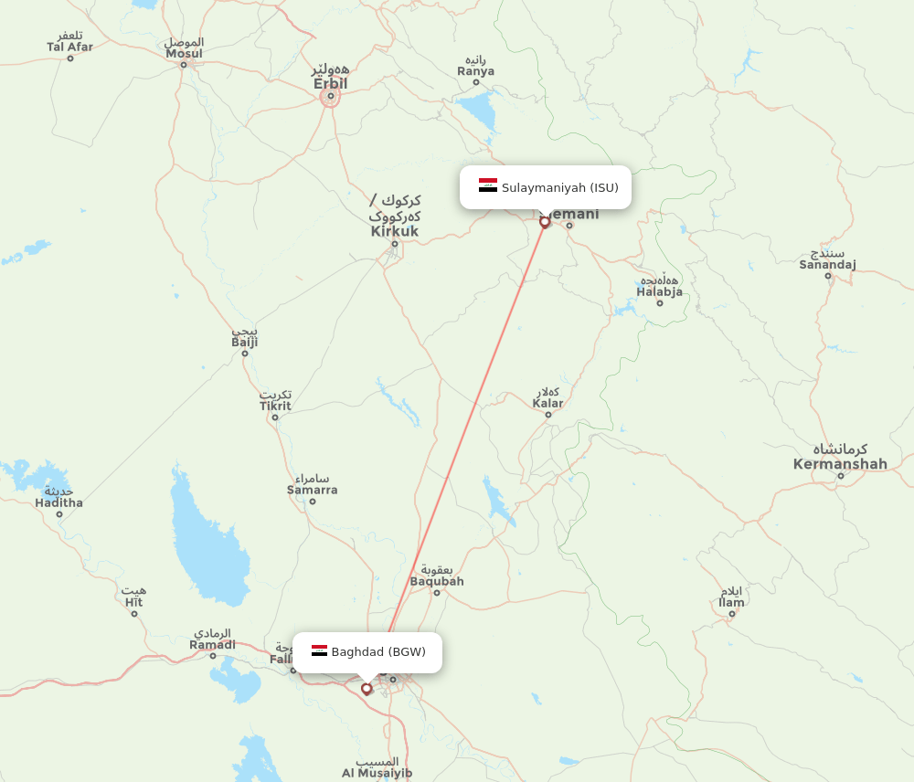 ISU to BGW flights and routes map
