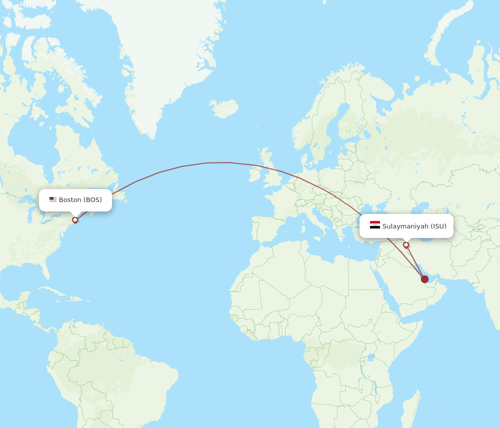 ISU-BOS flight routes