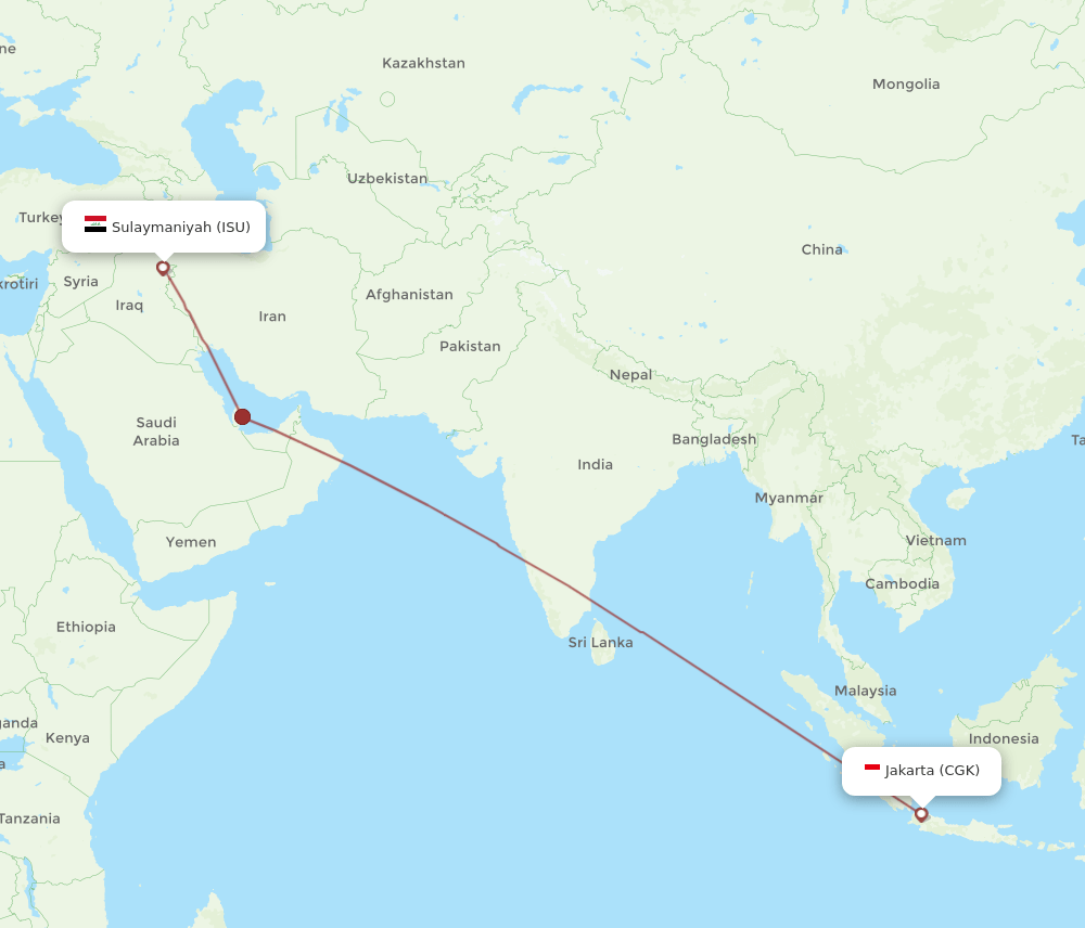 ISU-CGK flight routes