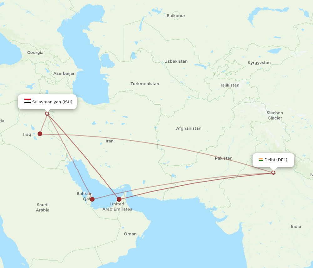 ISU-DEL flight routes
