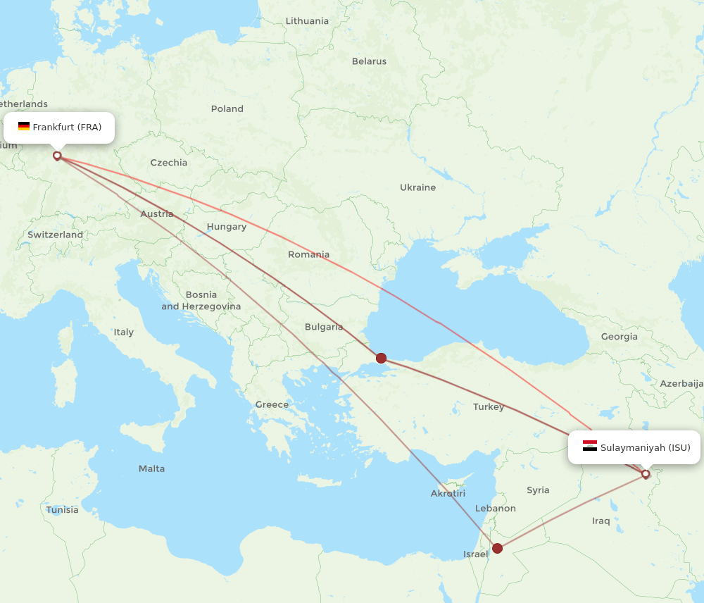 ISU-FRA flight routes