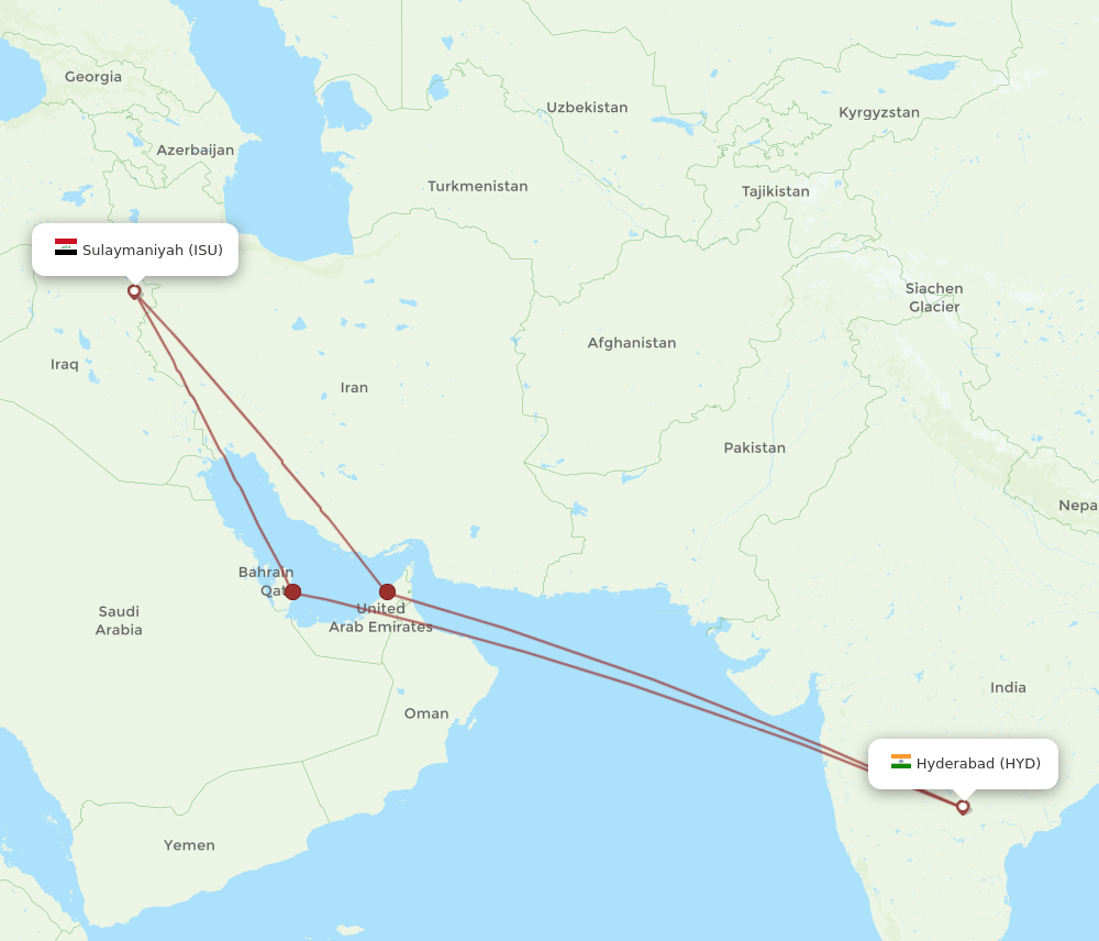 ISU-HYD flight routes