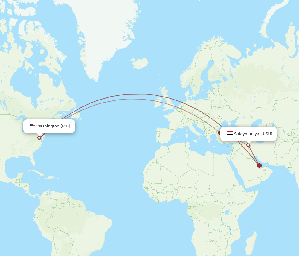 ISU-IAD flight routes