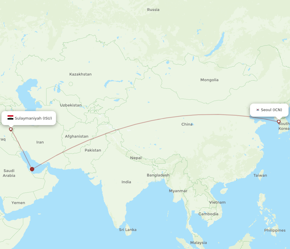 Seoul - Sulaimaniyah route map and flight paths
