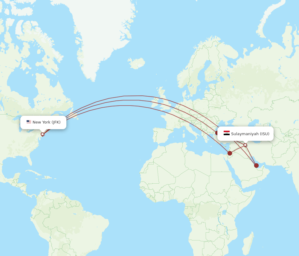 ISU-JFK flight routes
