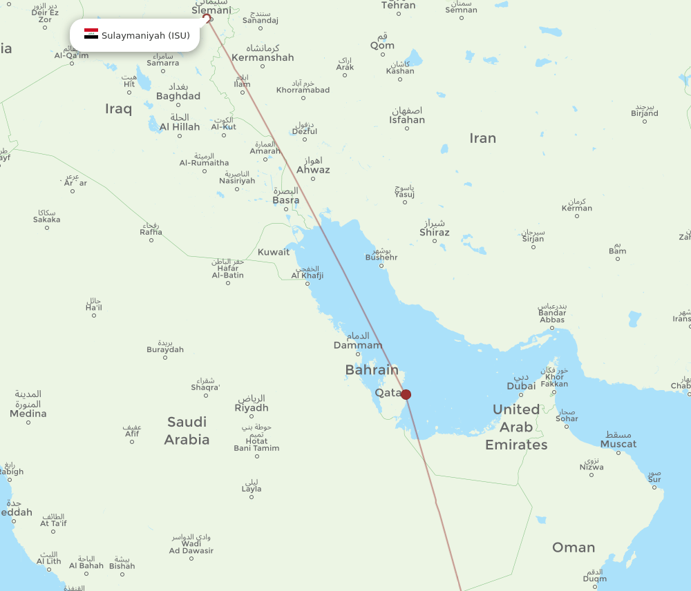 Salalah - Sulaimaniyah route map and flight paths