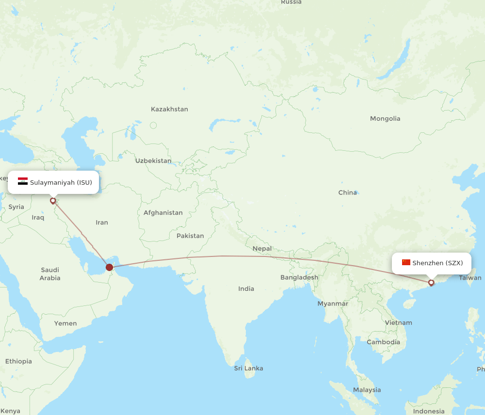 SZX to ISU flights and routes map