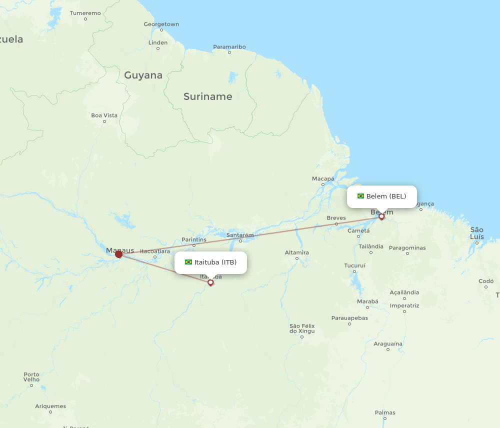 Itaituba - Belem route map and flight paths