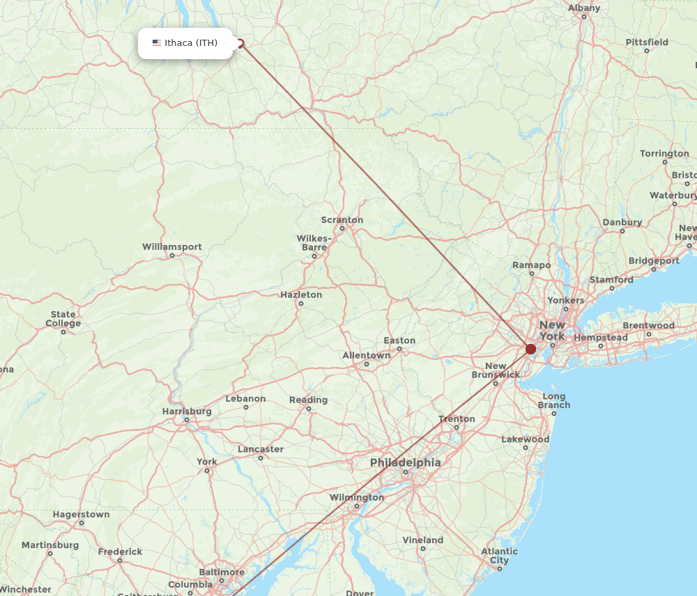 ITH to DCA flights and routes map