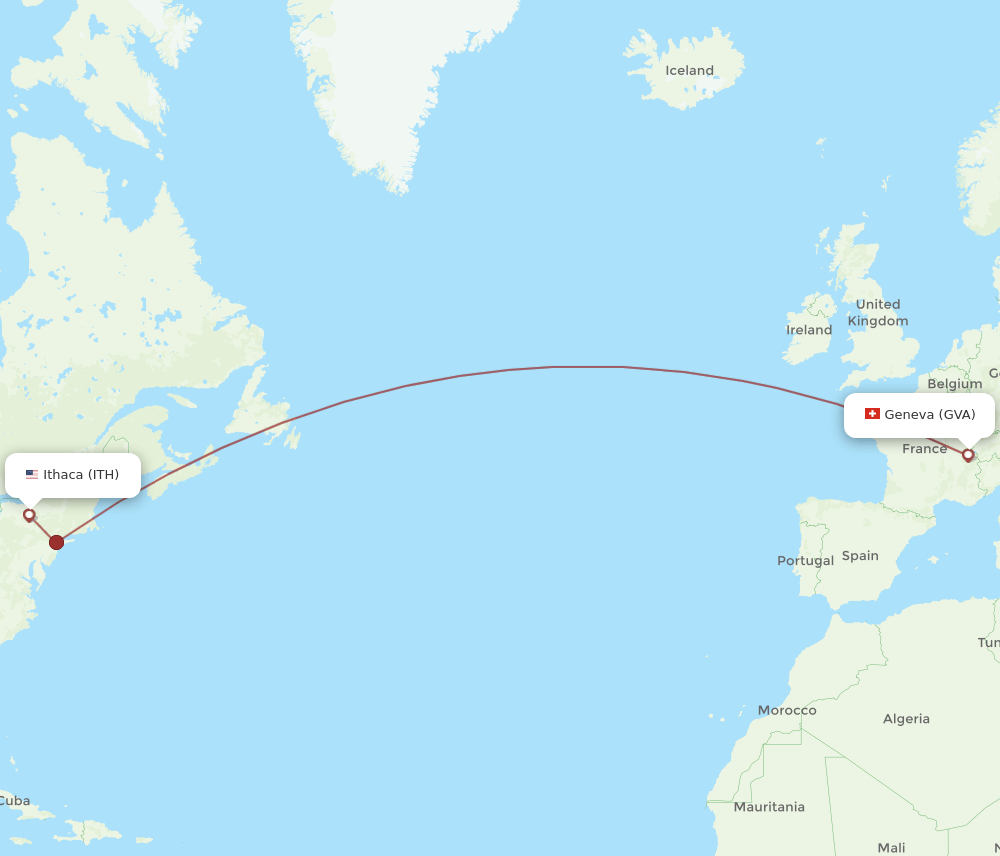 ITH to GVA flights and routes map