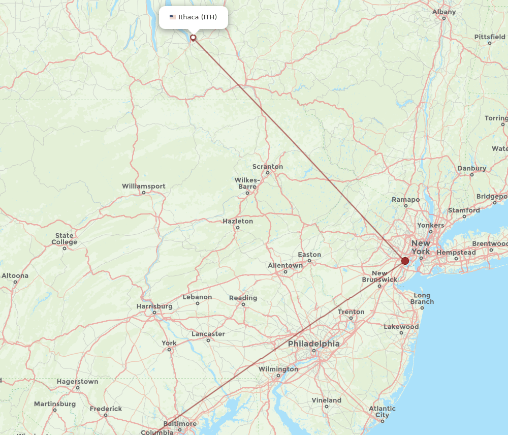 ITH-IAD flight routes